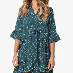 Green  Polka Dot Curvy Mini Ruffle Dress in XXL